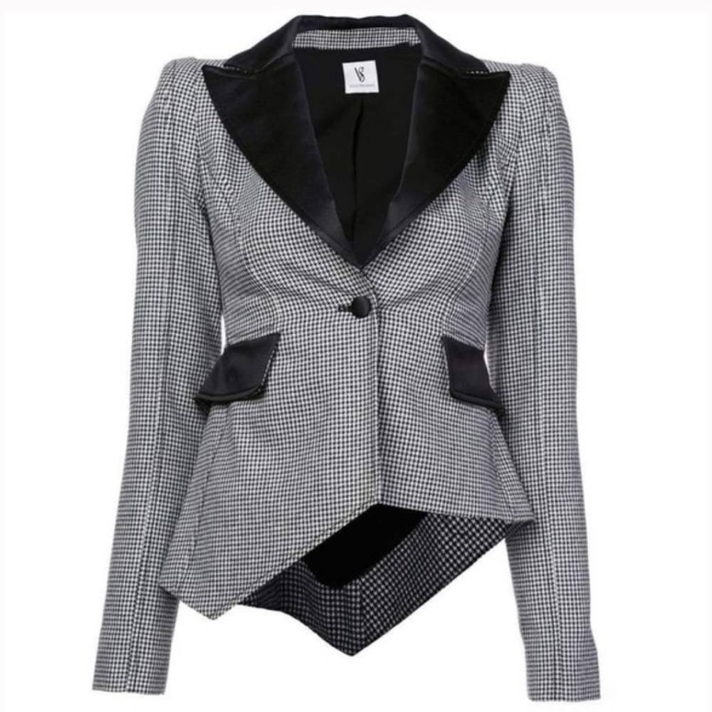 Valentina Shah Houndstooth Asymnelic Blazer Jacket Black White Size 8